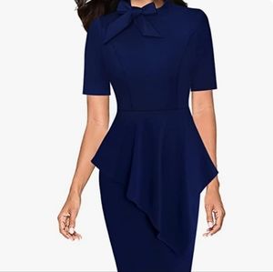 VFSHOW Womens Tie Neck Asymmetrical Peplum Dress